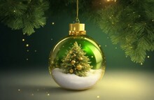 Christmass Tree Inside SNow Crystal Ball, Christmas New Year Background.