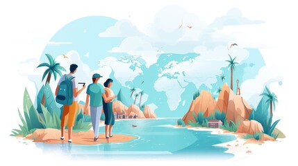 Wall Mural - Illustration where people travel, discover new places and enjoy life