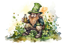 Illustration Of A Leprechaun In A Clover Patch