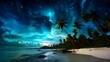 A tropical Caribbean beach with a starry night sky and Milky Way visible overhead, stunning Scenic World Video Landscapes Timelapse, Generative AI