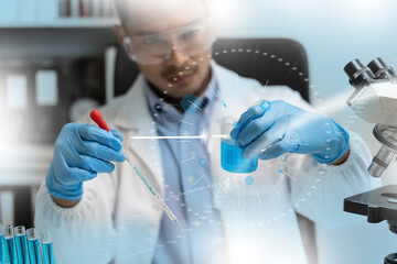 Wall Mural - Man doctor biochemical research DNA scientist working with microscopical research in a lab Analysis of Biotechnology Specialist working with Advanced Equipment