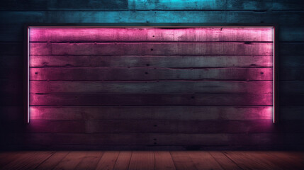 Wall Mural - Empty stage with neon lights and wood floor background