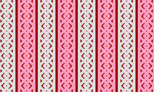 Pink And  White Color Pattern With Brown Stripes. Tribal Geometric Vector Background In The Form Of Rhombuses And Triangles,  Textured Ornament Illustration Red Brown White Textile Print