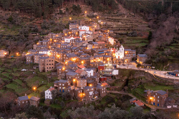 Canvas Print - Beautiful landscape of the historic village of Piódão in Portugal at dusk.