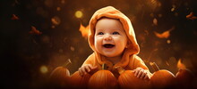 Happy Halloween With Pumpkin. Halloween Jack-o-lantern And Baby Snap Shot. 