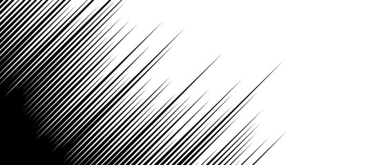 Wall Mural - straight speed lines pattern. black and white diagonal stripes gradient. abstract fast effect textur