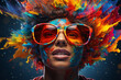Portrait of a beautiful young african american woman in colorful wig and sunglasses.