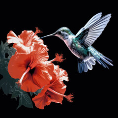 Sticker - hummingbird and flower