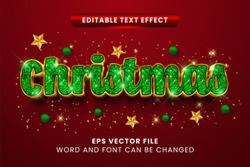 Poster - Merry christmas luxury glittery green 3d editable vector text effect