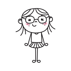 Poster - cute cartoon girl in dress doodle icon