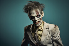 Studio Portrait Of Zombie Man Wearing Business Suit