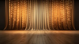 Fototapeta  - Movie or theater curtain with spotlights and wooden floor. 