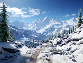 The mountain views in winter are fantastic. Christmas and winter holiday concepts suitable for use as wallpaper