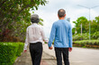 © Phushutter - Elderly love, couple relaxing outdoors in blissful family time, peaceful moments, Mature asian husband and wife family time in natural serenity, heartwarming, relaxation