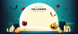 Happy Halloween sale banner moon night scene with product display and copy space