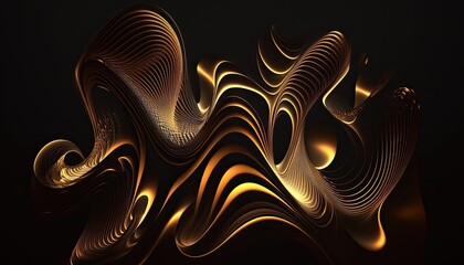 a black and gold abstract design on a black background, an abstract sculpture, generative art, iPhone 15 background, very detailed curve, vertical composition, magnetic waves