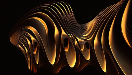 Wall Mural - a black and gold abstract design on a black background, an abstract sculpture, generative art, iPhone 15 background, very detailed curve, vertical composition, magnetic waves