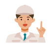 Man wearing factory worker uniform. Factory worker Man cartoon character. People face profiles avatars and icons. Close up image of pointing man.