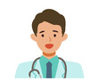 Doctor man wearing lab coats. Healthcare conceptMan cartoon character. People face profiles avatars and icons. Close up image of smiling man.
