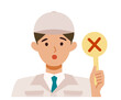 Man wearing factory worker uniform. Factory worker Man cartoon character. People face profiles avatars and icons. Close up image of man having warning expression .