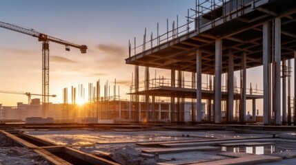 Poster - A construction site with yellow tower crane.