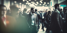  Blurred Business People At A Trade Fair Or Walking. Generative Ai.