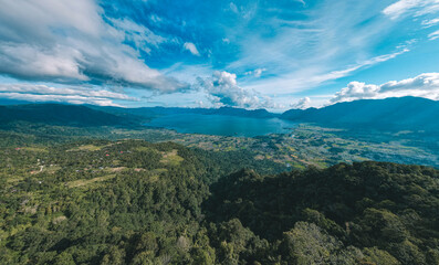 Wall Mural - Aerial view the panorama of Maninjau Lake in Agam Regency, West Sumatra Province