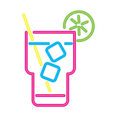 Poster - neon cocktail pink glass with ice