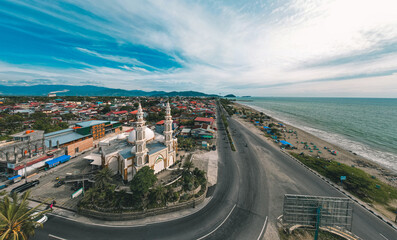 Wall Mural - Aerial view The Grand Mujahidin Mosque which stands on the beachfront Taplau and has a good view of the sea