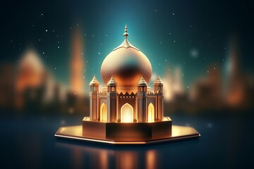 Wall Mural - Free Eid Mubarak realistic silhouette of moon and mosque Generative AI