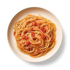 Plate with italian spaghetti with sause isolated on white background, Generative AI