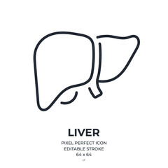 Wall Mural - liver human organ editable stroke outline icon isolated on white background flat vector illustration