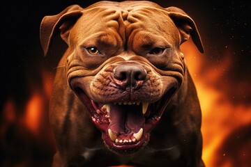 Poster - Evil pit bull on the background of fire.