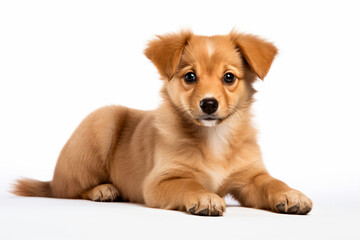 Wall Mural - a small brown dog laying down on a white surface