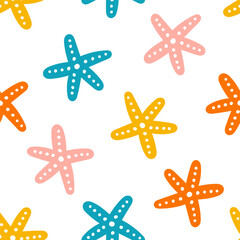 Seamless pattern with colorful starfish