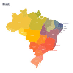Poster - Brazil political map of administrative divisions - Federative units of Brazil. Colorful spectrum political map with labels and country name.