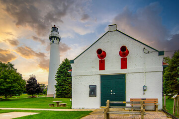 Wall Mural - Wind Point Lighthouse near Michigan Lake in Wisconsin 