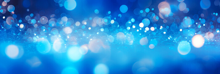 Wall Mural - Blurred abstract blue bokeh background with glitter defocused lights and shadow. 