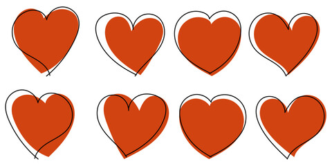 Leinwandbilder - Set of hand-drawn hearts. Heart icon in hand drawn style. Hand painted vector illustration of a heart on an isolated background.