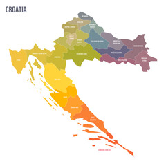 Canvas Print - Croatia political map of administrative divisions - counties. Colorful spectrum political map with labels and country name.
