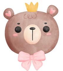 Wall Mural - baby shower bear, cute teddy bear girl face