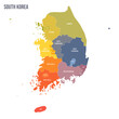 South Korea political map of administrative divisions - provinces, metropolitan cities, special city of Seolu and special self-governing cities of Sejong. Colorful spectrum political map with labels