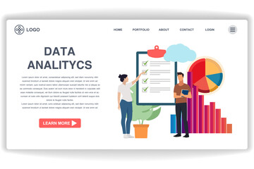 Wall Mural - a man is carrying a book. website page data analitycs. modern flat design concept of web page design