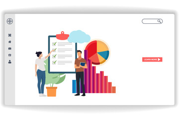 A man is carrying a book. website page Data Analitycs. Modern flat design concept of web page design for website and mobile website
