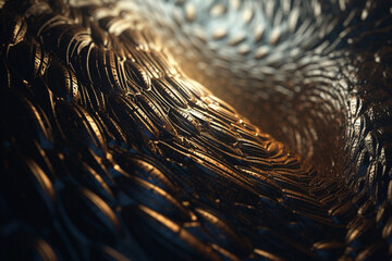 Wall Mural - Gold abstract chocolate color wavy background. 3d rendering, 3d illustration. generative ai