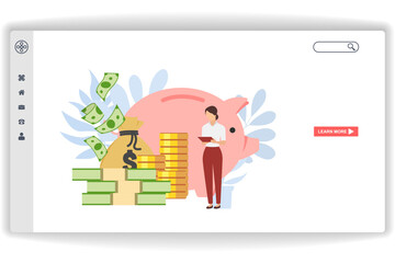 Wall Mural - a woman holding a document. website page online banking. modern flat design concept of web page desi