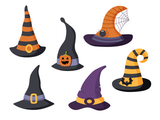 Wall Mural - Set of six Halloween hats. Hallowen concept.