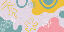 Cute Doodle Pattern Background With Abstract Shapes And Dots. Modern Vector Pattern For Banner, Flyer, Cover...
