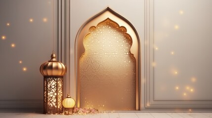 Ramadan celebration illustration template with Arabic lantern. copy space. banner  decoration background. 