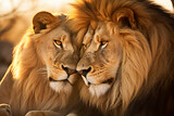 Fototapeta  - two lions are sitting next to each other